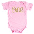 thumbnail image 1 of Baby Girls First Birthday Bodysuit Sparkly Gold One Girls 1st Birthday Outfit, 1 of 2