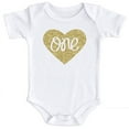 thumbnail image 1 of Baby Girls First Birthday Onesie Sparkly Gold One inside Heart design 1st Birthday Onesie Girl, Gold, 12-18 months short sleeve, 1 of 2