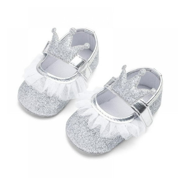Baby Girls Flats Soft Sole Infant Lace Crown Sparkly Toddler Princess Dress Shoes for 6-18 Months