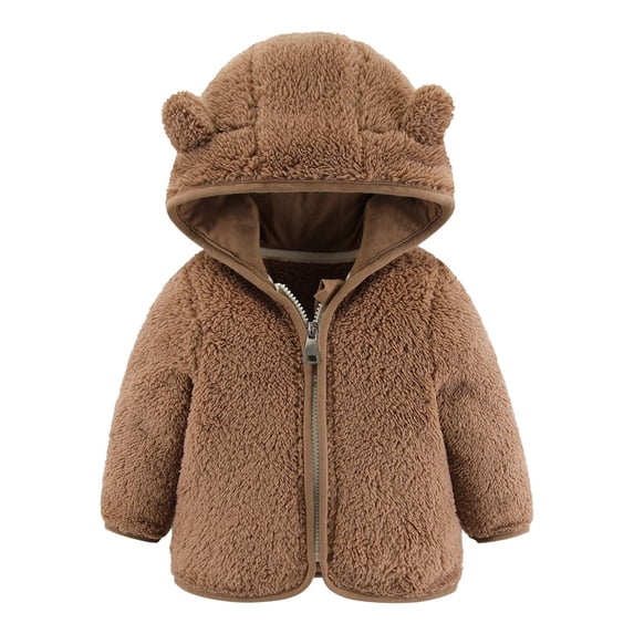 Baby Girls Fleece Jacket Bear Ear Hooded Zip Up Long Sleeve Fuzzy Jacket 0-6 Months Girls Jacket