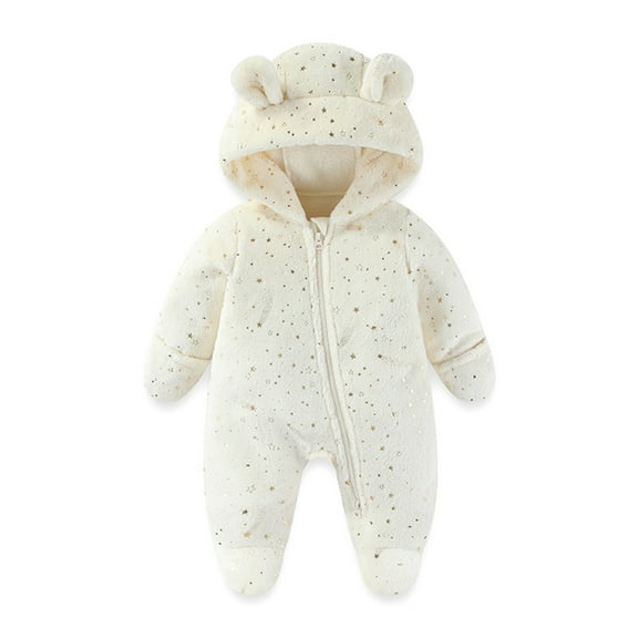 Baby Girls Fleece Jumpsuit Star Onesie Baby Long Sleeve Zipper Bear Ear Newborn Hooded Romper Baby Snowsuit Boy Infant Clothes 0-3 Months