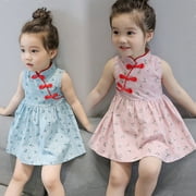 Baby Girls Floral Chinese Cheongsam Dress Butterfly Buckle Toddler Kids Tradition Qipao