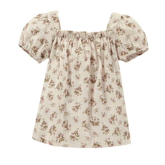 Baby Girls Floral Print Dress, Bowknot Short Sleeve Summer Vintage Causal Beach Sundress