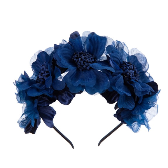 Baby Girls Flower Cluster Headband Soft Lace Cloth Floral Head Wear for Wedding Party Cute Flower Hair Band for Toddlers Flower Girls,Blue