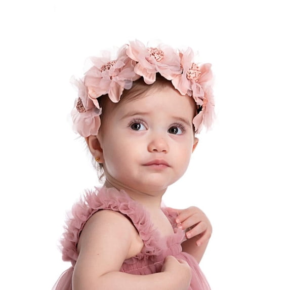Baby Girls Flower Cluster Headband Soft Lace Cloth Floral Head Wear for Wedding Party Cute Flower Hair Band for Toddlers Flower Girls,Pink