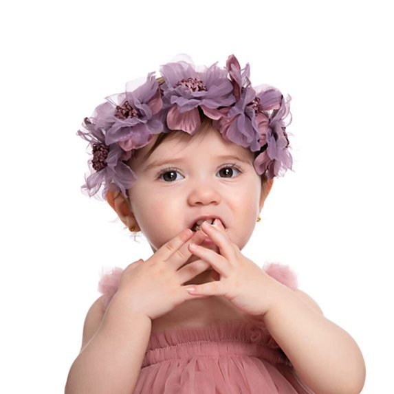 Baby Girls Flower Cluster Headband Soft Lace Cloth Floral Head Wear for Wedding Party Cute Flower Hair Band for Toddlers Flower Girls,Purple