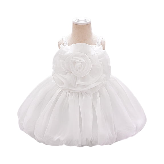 Baby Girls Flower Dress Sleeveless Tulle Ball Gown Party Dress with Large Floral Embellishment