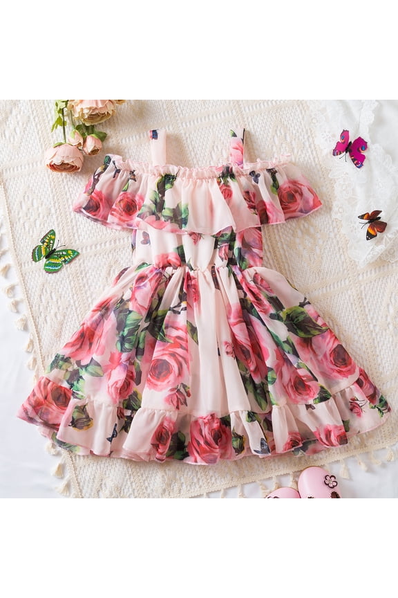 Baby Girls Flower Princess Dress Off Shoulder Birthday Summer Dress for 6M-5Year