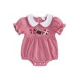thumbnail image 1 of Baby Girls Football Outfit Rugby Bow Embroidery Smocked Bubble Romper Doll Collar Striped Short Sleeve Jumpsuit Game Day Clothes, 1 of 8