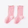 thumbnail image 1 of Baby Girls Frilly Ruffle Mesh Calf Socks Single Pair Hollow Heart Vent Moisture Wicking Non Tight Elastic Cuff Anti Blister Summer Casual Socks for Kids 3 To 9 Years Old Pink M, 1 of 9