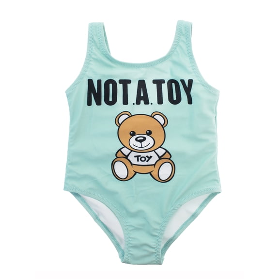 Baby Girls Fully Lined Funny Bear Prints One-Piece Swimsuit Bathing Suit (Aqua, 100/2-3 Years)