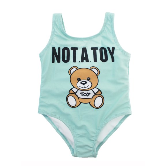 Baby Girls Fully Lined Funny Bear Prints One-Piece Swimsuit Bathing Suit (Aqua, 140/6-7 Years)