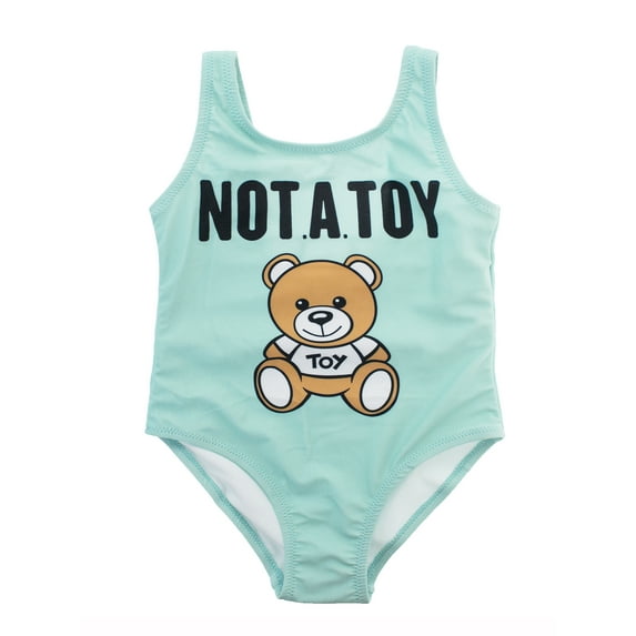 Baby Girls Fully Lined Funny Bear Prints One-Piece Swimsuit Bathing Suit (Aqua, 90/1-2 Years)
