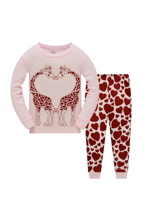 Baby Girls Giraffe Pyjamas Nighties Winter Long Sleeve Pjs Cotton Nightwear Toddler Two Piece Sleepwear Kids Pink Clothes Set 3T