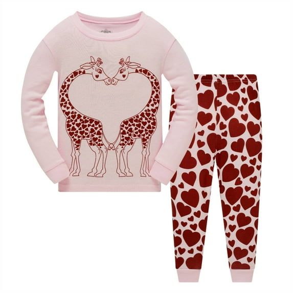 Baby Girls Giraffe Pyjamas Nighties Winter Long Sleeve Pjs Cotton Nightwear Toddler Two Piece Sleepwear Kids Pink Clothes Set 5T