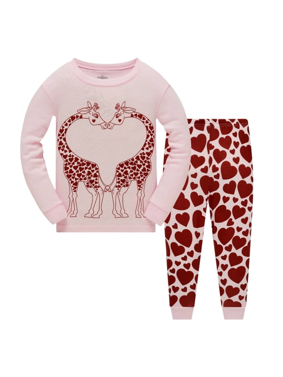 Baby Girls Giraffe Pyjamas Nighties Winter Long Sleeve Pjs Cotton Nightwear Toddler Two Piece Sleepwear Kids Pink Clothes Set 5T