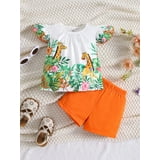 Baby Girls' Giraffe & Tropical Print Cap Sleeve Top And Solid Shorts ...