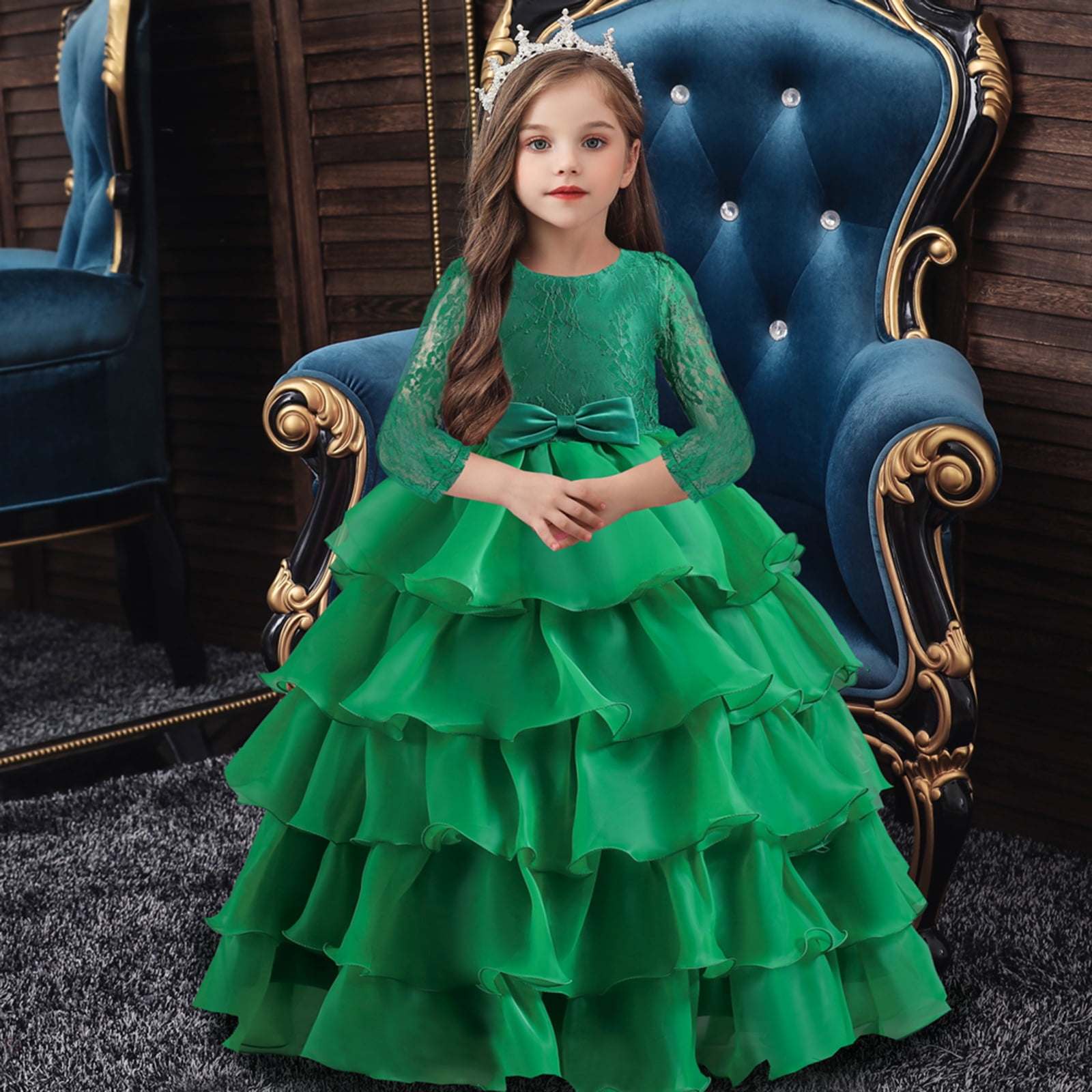 Little Girls Dressy Dresses | Sheer Golden Lace Beaded Princess Dress – Mia  Belle Girls