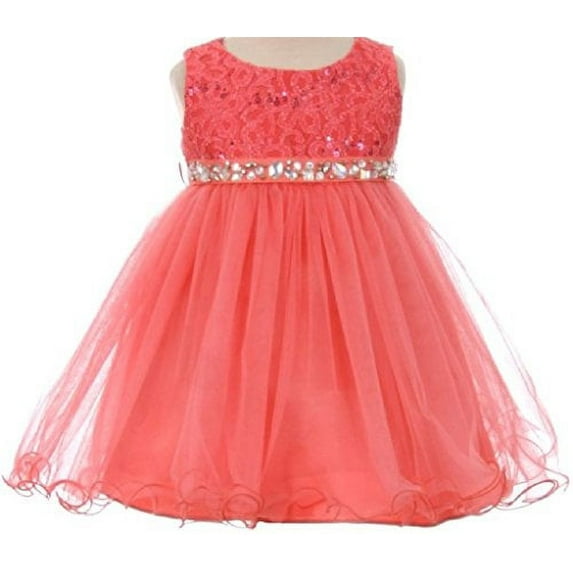 Baby Girls Gorgeous Shiny Tulle Beaded Sequin Rhinestone Belt Flowers Girls Dresses Coral M (M3B4K0)