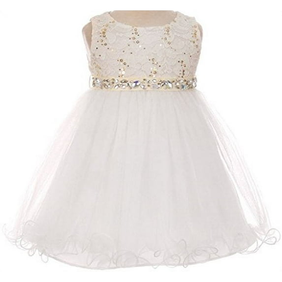 Baby Girls Gorgeous Shiny Tulle Beaded Sequin Rhinestone Belt Flowers Girls Dresses Ivory L (M3B4K0)