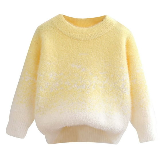 Baby Girls Gradient Knit Sweaters Cute Round Neck Long Sleeve Fashion Cable Knit Pullover Top Soft Comfy Sweatshirt Warm Fuzzy Shirts Tops Fall Winter Warm Clothes for Baby Little Kids 6T