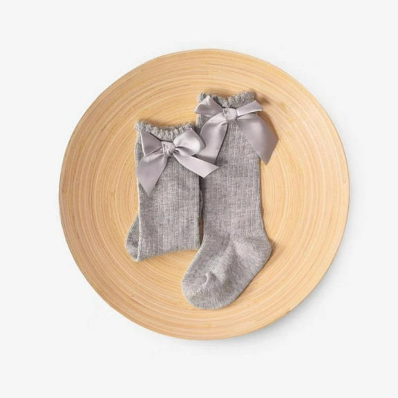 Baby Girls Gray Knee High Socks with Bow 0-2Y