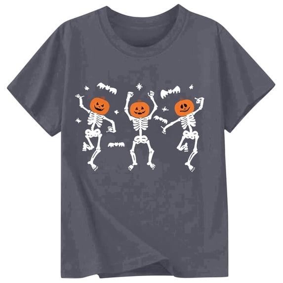 Baby Girls Halloween Graphic Tee Short Sleeve Crew Neck T-Shirt for Kids,8-9 Years,Dark Gray,Short Sleeve