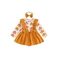 thumbnail image 1 of Baby Girls Halloween Outfits Newborn Pumpkin Ruffle Bow Romper Dress with Headband Set Fall Cute Clothes 0-18M, 1 of 8