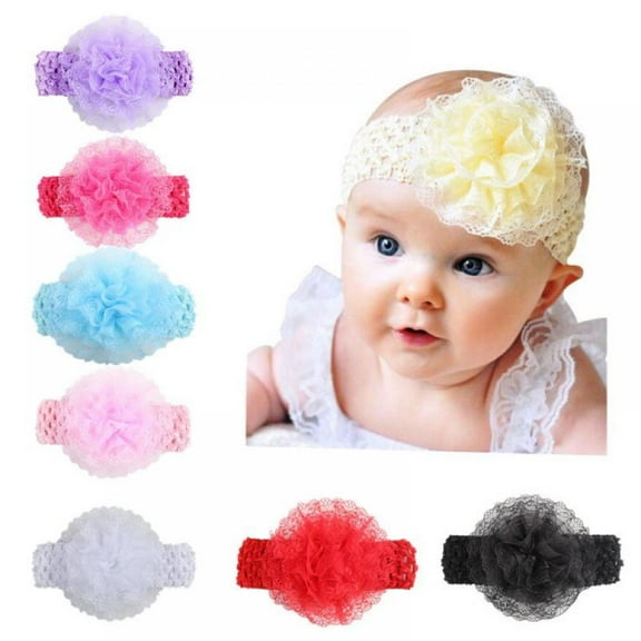 Baby Girls Headbands Chifflon Flowers Breath Mesh Soft Lace Headbands for Infant Newborn and Toddlers 0-3 Years