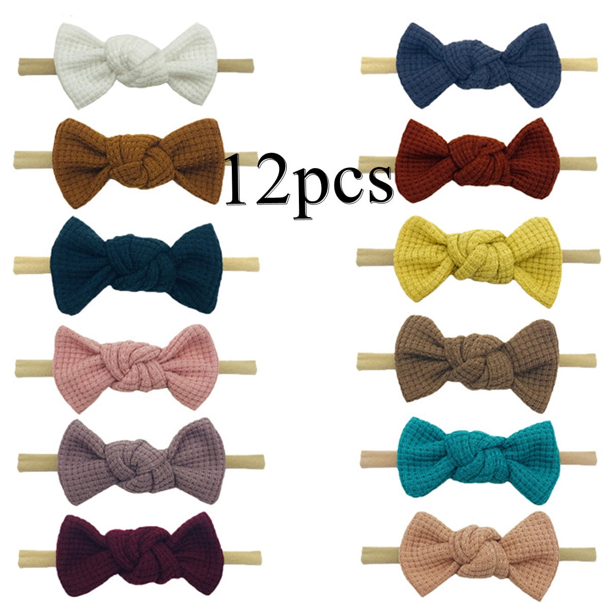 Baby Girls Headbands Hair Bows Stretchy Nylon Hairbands for Newborn Baby Infant Toddler Hair Accessories 12 PACK