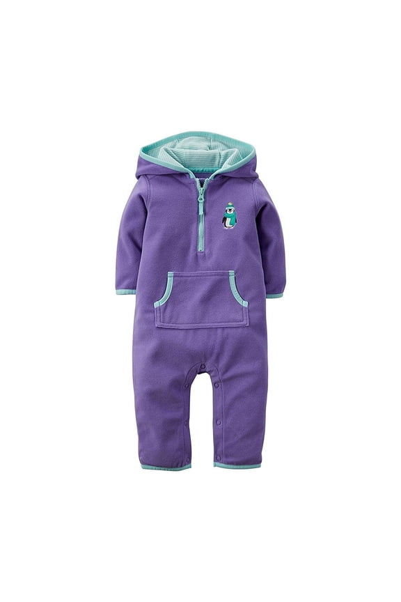 Baby Girls' Hooded Fleece Jumpsuit Romper 12 Months Purple