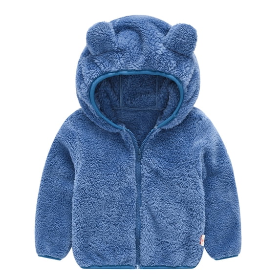 Baby Girls' Hooded Jacket Kids Boys Solid Zipper Thick Warm Outdoor Warm Outwear Clothes Windbreaker Coat 3-4 Years,12-18 Months,Blue