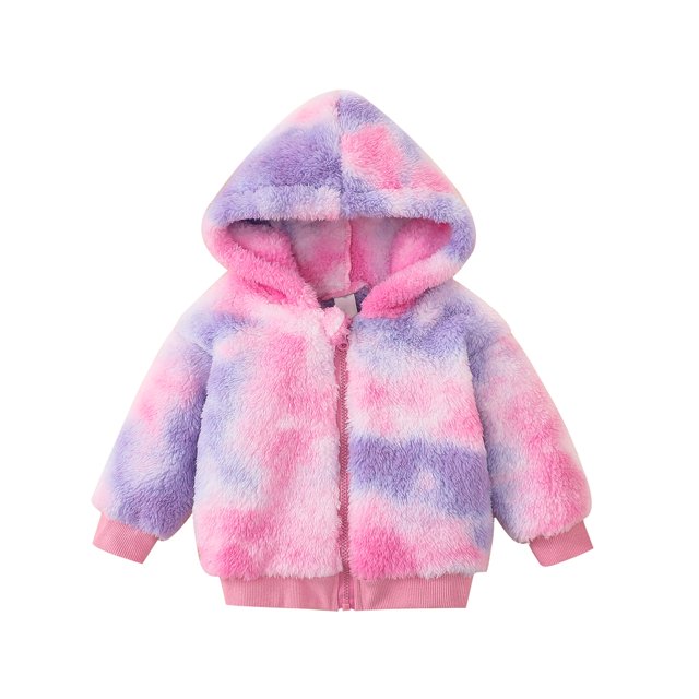 Baby Girls Hooded Jacket Little Kids Tiedyed Zipper Outerwear 1218