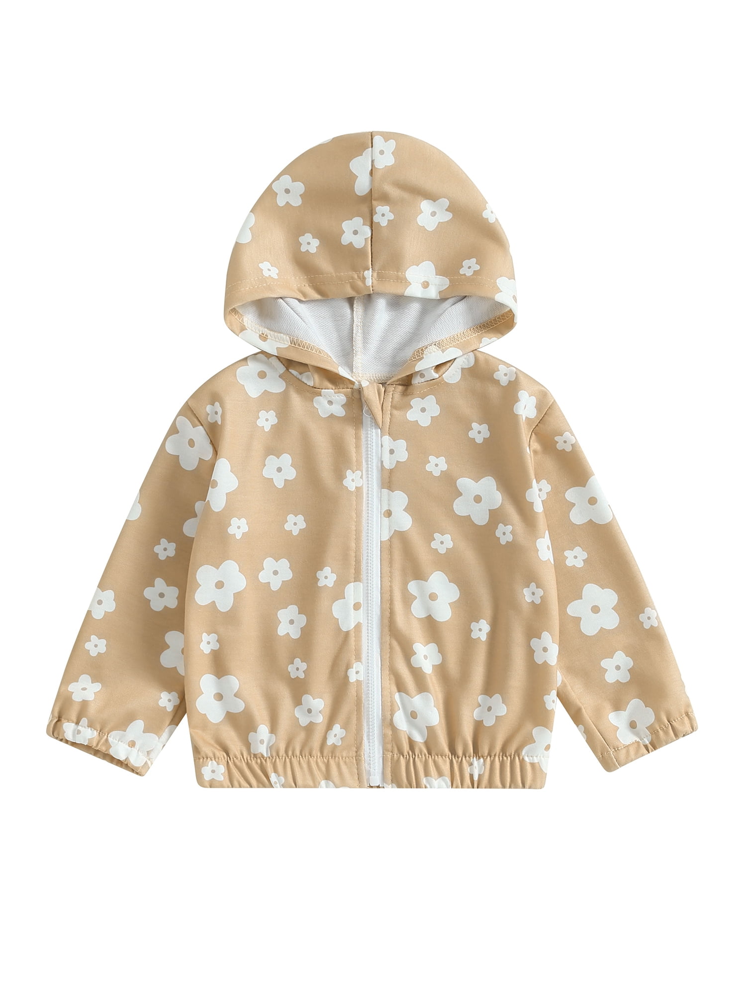 Baby Girls Hoodie, Long Sleeve Hooded Flower Print Zipup Jacket