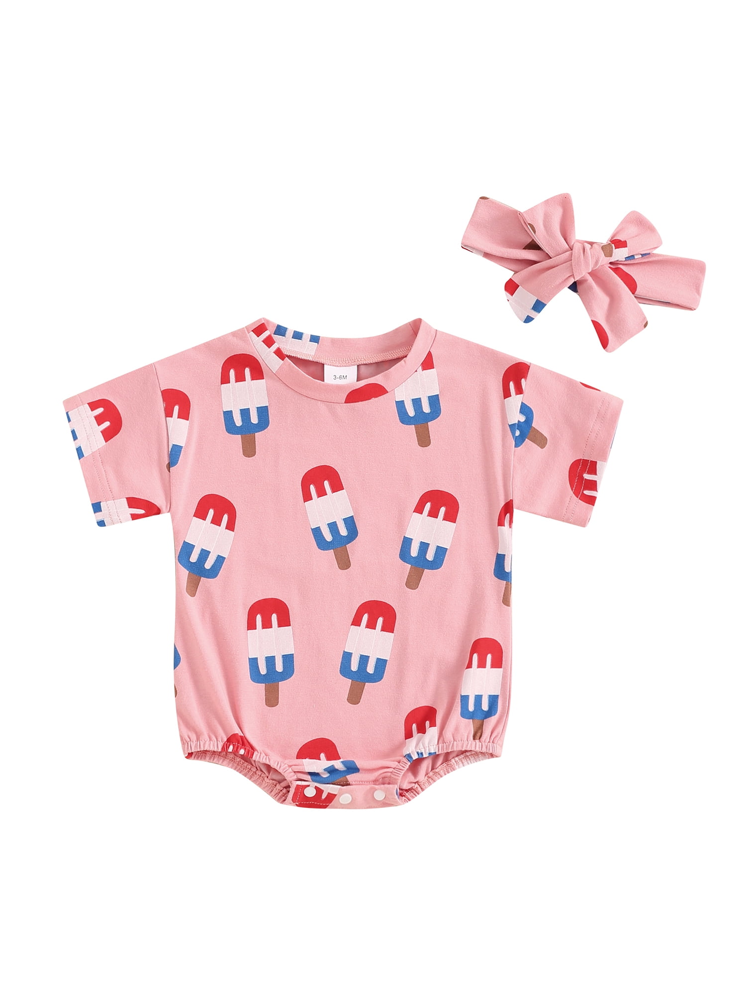 Baby Girls Independence Day Romper Short Sleeve O Neck Popsicle Print