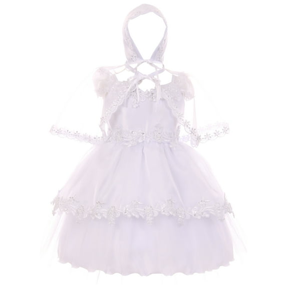 Baby Girls Infant Organza Tulle Bonnet Cape Baptism Christening Dresses White 18M (TR03K2)