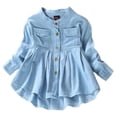 thumbnail image 1 of Baby Girls Kid Solid Denim Ruched Long Sleeve O-neck T-Shirt Tops Dress Clothing Children Spring Autumn Fashion Blouse Jacket, 1 of 7