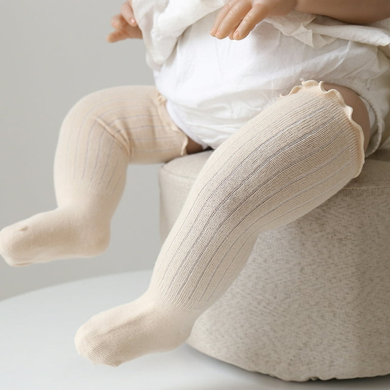 Baby Girls Knee High Socks 0-6M Beige Oatmeal