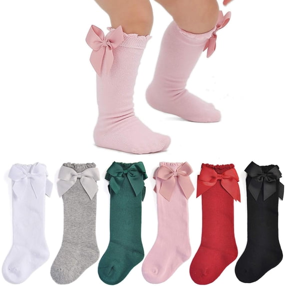Baby Girls Knee High Socks Cotton Uniform Socks Tube Ruffled Stockings Newborn Infant Toddler (Pack of 3/5)