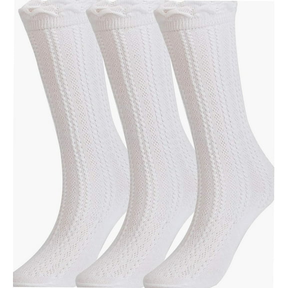 Baby Girls Knee High Socks Cotton Uniform Socks Tube Ruffled Stockings Newborn Infant Toddler (Pack of 3)