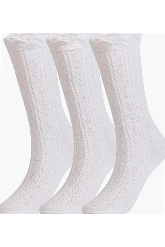 Baby Girls Knee High Socks Cotton Uniform Socks Tube Ruffled Stockings Newborn Infant Toddler (Pack of 3)