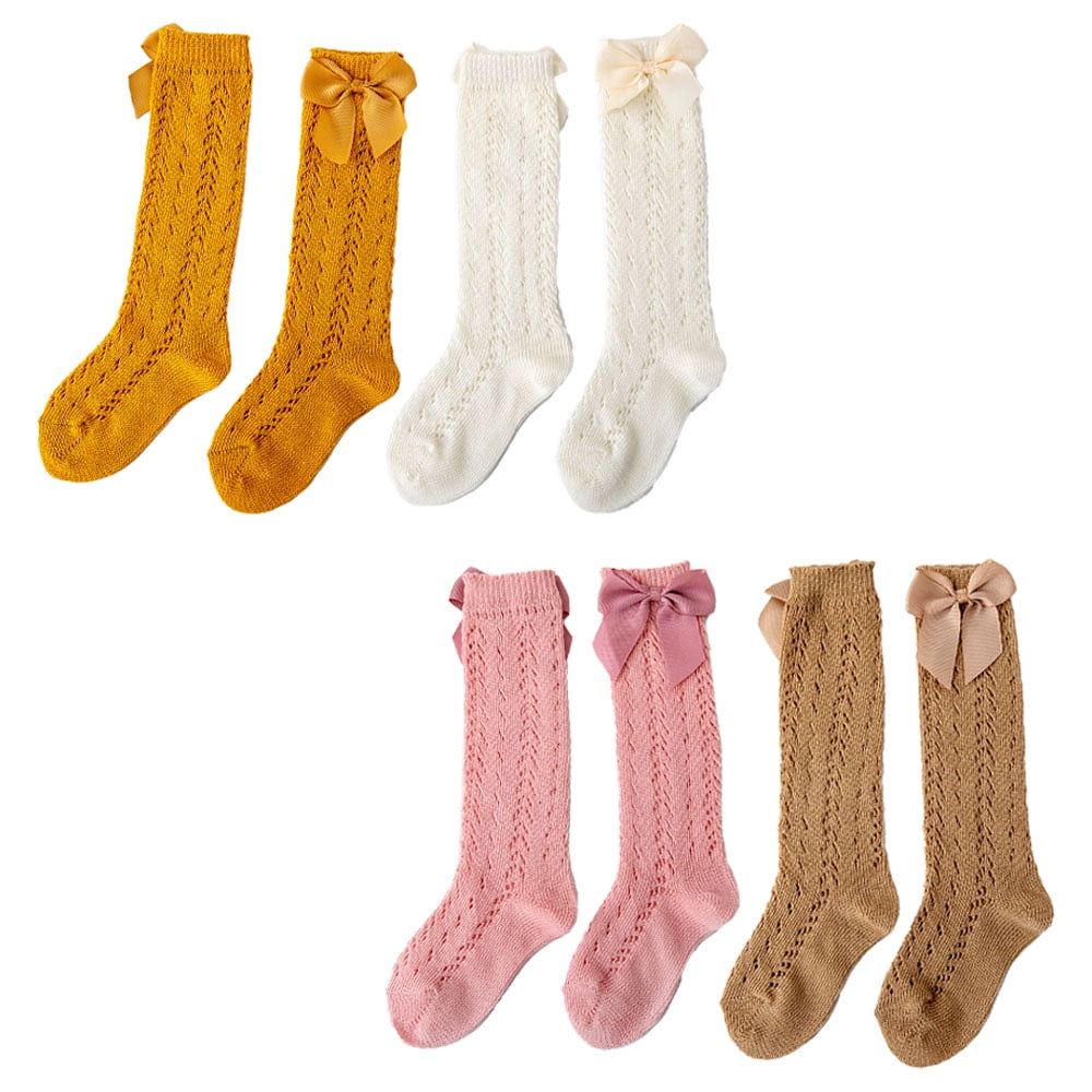 Baby Girls Knee High Socks Infants Toddlers Bow Knit Socks Cotton Tube