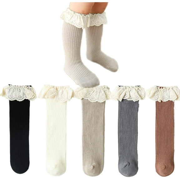Baby Girls Knee High Socks Kids Toddler Tube Ruffled Stockings Little Girl's Lace Heelless Socks