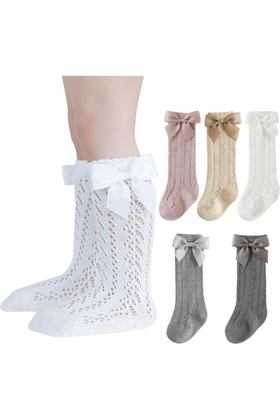 Baby Girls Knee High Socks Pack Bow Long Stockings Infants Toddlers Ruffled Socks School Uniform Leggings Stockings