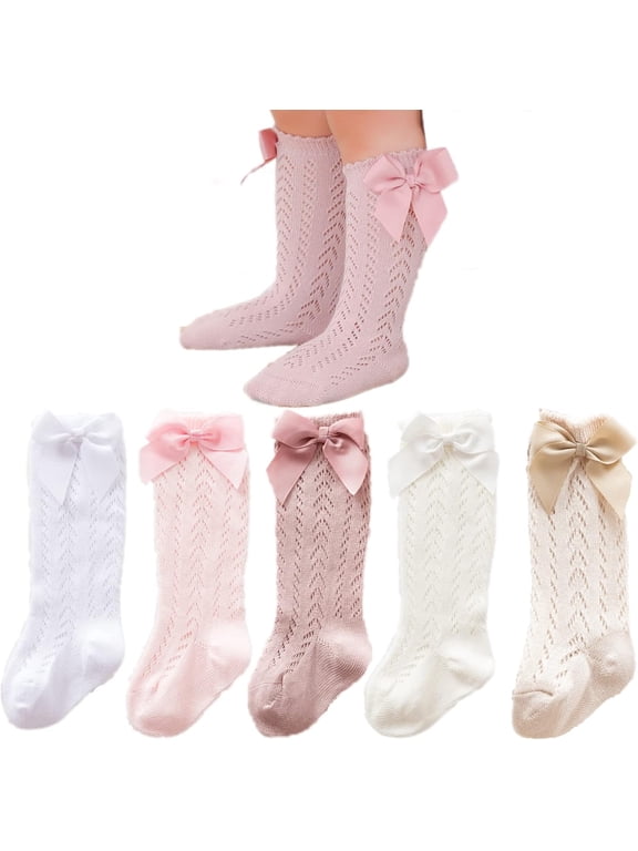 Baby Girls Knee High Socks Toddler Bow Mesh Long Stockings Infants Thin Socks For Spring Summer