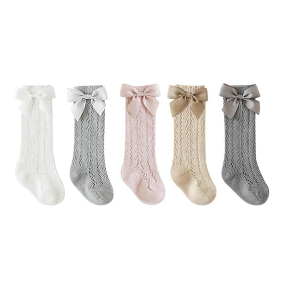 Baby Girls Knee High Socks with Bow Long Stockings Infants Toddlers Ruffled Socks(0-5Y)
