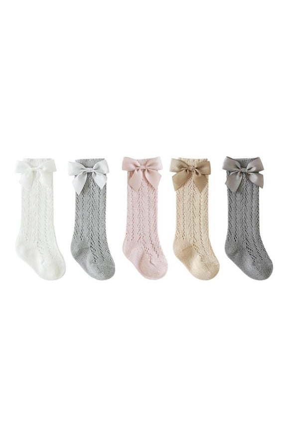 Baby Girls Knee High Socks with Bow Long Stockings Infants Toddlers Ruffled Socks(0-5Y)