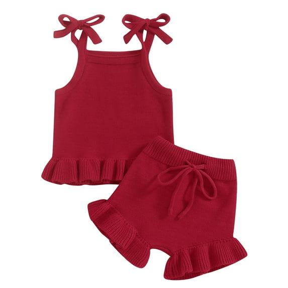 Baby Girls Knit Outfits Sleeveless Halter Tank Tops Elastic Waist Shorts Pants