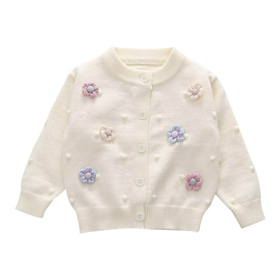 Baby Girls Knit Sweater Cardigan Infant Toddler Cotton Crewneck Long Sleeve Pullover Tops Coat Fall Winter Clothes,Beige 2,1 Year