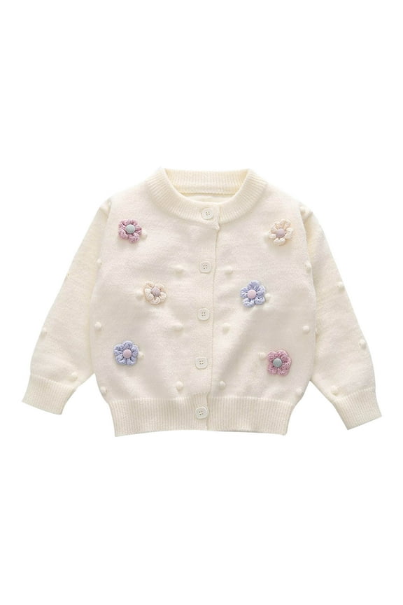Baby Girls Knit Sweater Cardigan Infant Toddler Cotton Crewneck Long Sleeve Pullover Tops Coat Fall Winter Clothes,Beige 2,1 Year